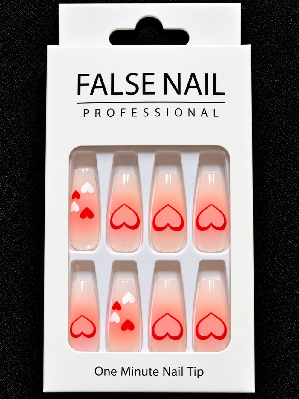 Professional False Nail Tips in Pink with Red Heart Design